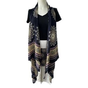 Gena Accessories G Navy Paisley Long Scarf Waterfall Vest Kimono Chic One Size